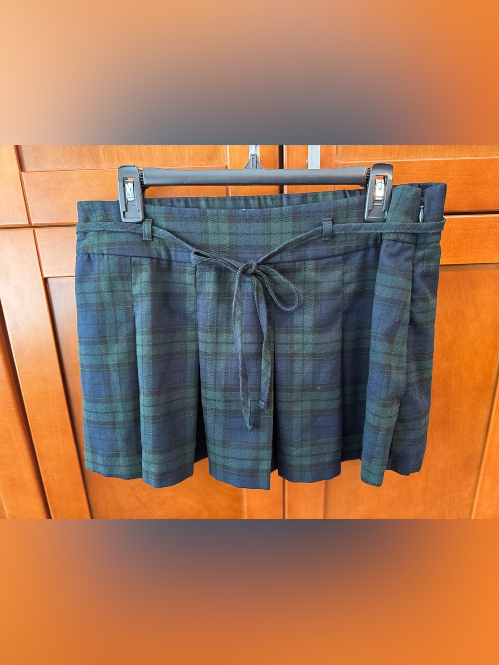 Hollister Green and Navy Plaid Tie-Waist Skater Skirt